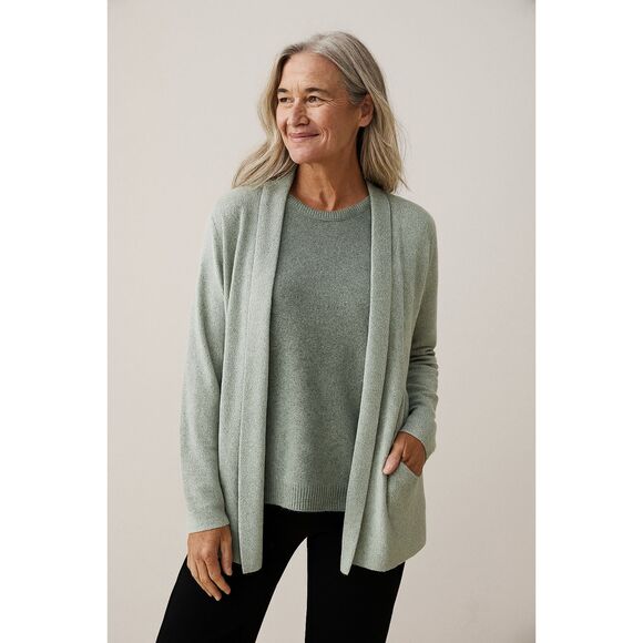 EILEEN FISHER Blue Green Italian Yarn Open Cardigan Top Women's Size Large - Picture 1 of 11